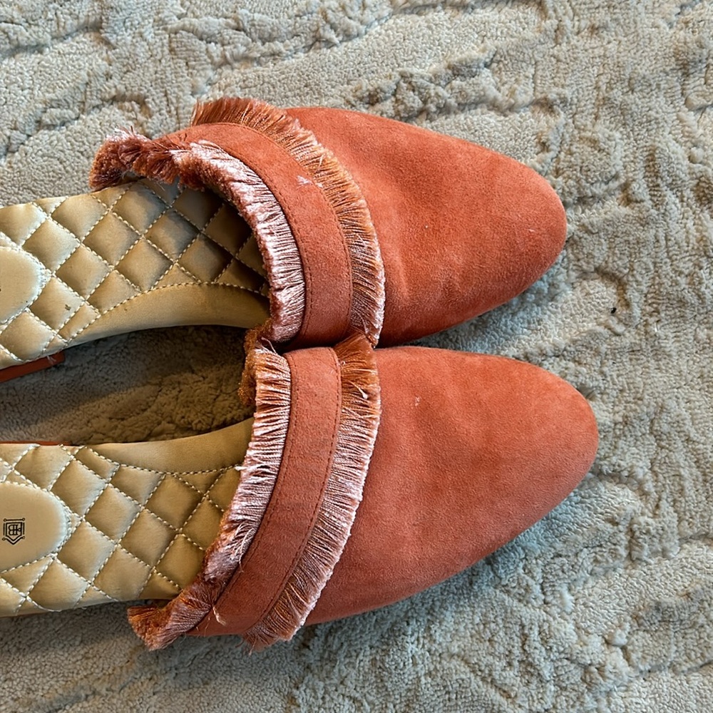 Rust Suede Fringe Backless Mules - Picture 2 of 5